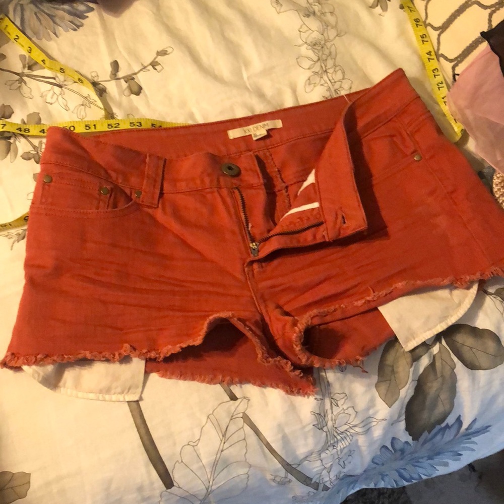 XXI denim burnt orange shorts sz 31 denim distressed pockets stretch BNWOT